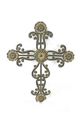 Large Ornate Cross Wall Hanging Metal Distressed Swirl Medallion Decoration 18in