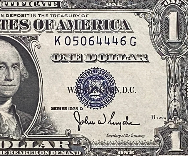 $1 1935-D ( K-G Block )  BLUE SEAL SILVER CERTIFICATE , UNCIRCULATED