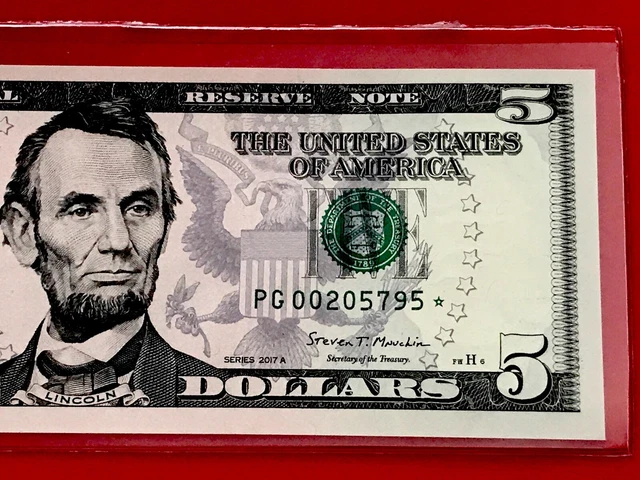 NEW 2017A STAR NOTE $5 Dollar Bill (CHICAGO) LOW SERIAL NUMBER , Uncirculated