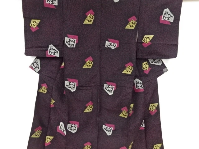 39922# Japanese Kimono / Antique Kimono / Taisho Roman Style / Woven Geometric &