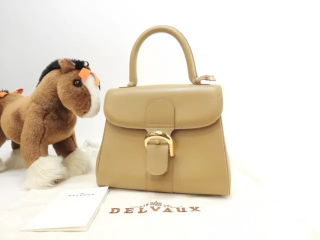 Delvaux Brillon PM Leather Beige Kelly Type Women's Handbag Beige w/ storage bag