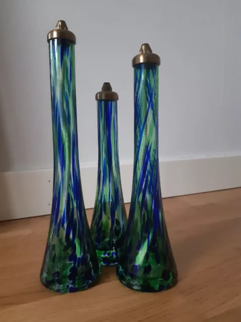 Swedish vintage glass oil lamps set of 3 Sea glassworks Kosta