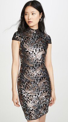 NEW Alice + Olivia Inka Strong Shoulder Midi Sequin Dress Size 6 #D3432