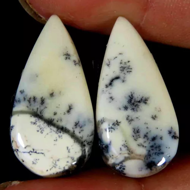 22,60 Cts paire de poires opale dendrite 100 % naturelle cabochon 12 x 26 x...