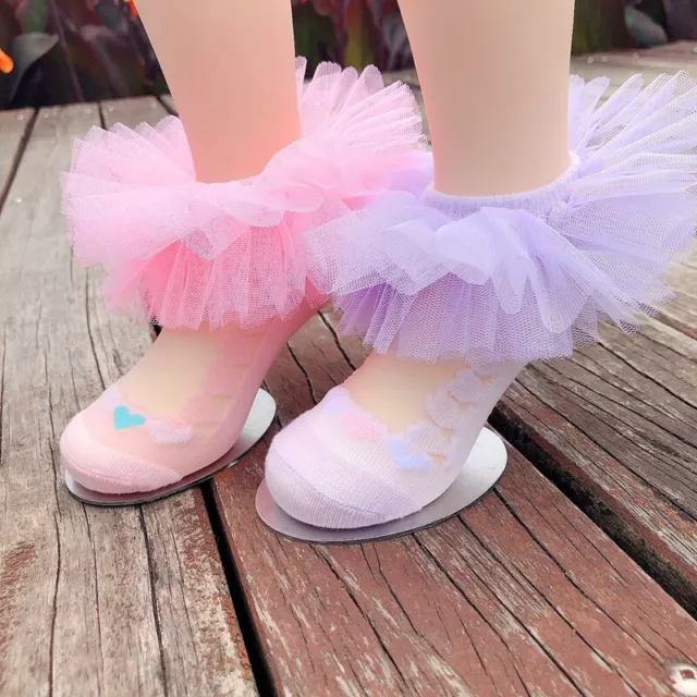 3 Pairs Kids Girls Child Cotton Ankle Socks Lace Ruffle Frilly Semi Sheer Dance