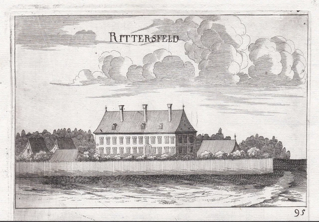 Castello Rittersfeld Traismauer Vista Incisione Stampa Antica Vischer 1672