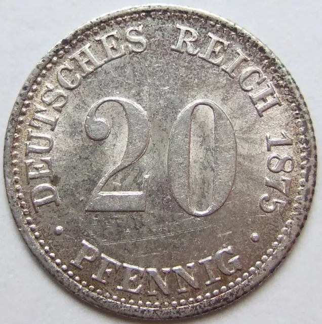 Münze Deutsches Reich Kaiserreich Silber 20 Pfennig 1875 J in Vorzüglich