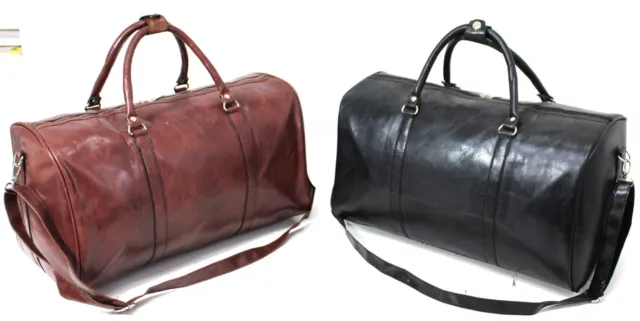 Mens Large Faux Leather Holdall Luggage Weekend Duffel Travel Overnight Gym Bag