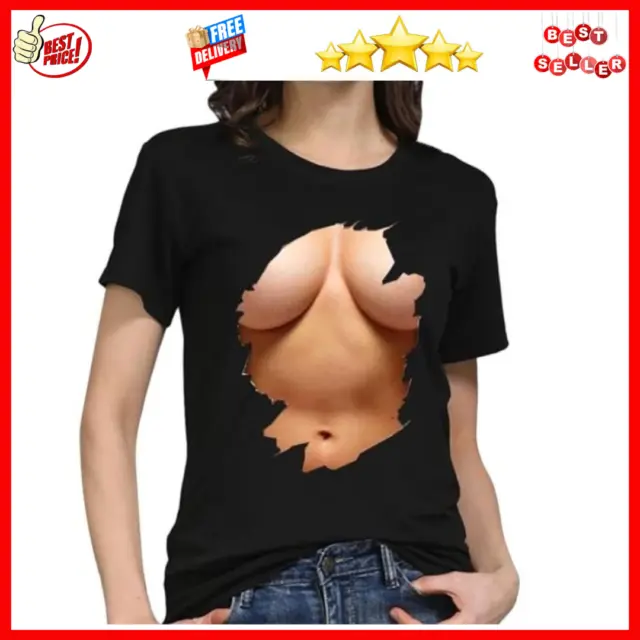 Women Summer Top Casual 3D Boobs Short Sleeve O-neck T-shirt Big Sexy Breast