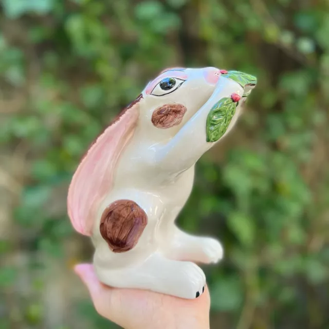 Vintage Mottahedeh Made In Italy Majolica Bunny Rabbit Ceramic Figurine As Is