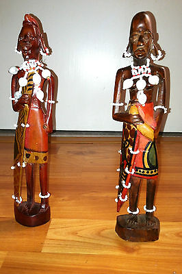 African Couple with Spear Handcrafted Ebony Wood Sculpture Figurine Collectibles