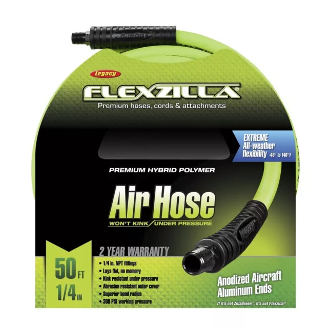﻿﻿Flexzilla Air Hose 1/4" X 50' 1/4" MNPT Premium Hybrid Polymer All Weather 2