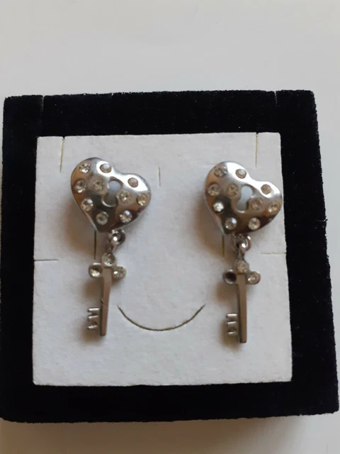 Boucles D'oreilles Pendantes Réminiscence, Grosses, Jaune Argenté, En émail - Occasion