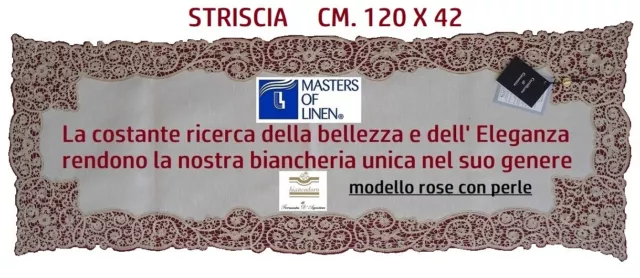 Striscia , Runner , Corsia , Centro , Lino E Pizzo Cantu' A Mano , Cm. 120 X 42