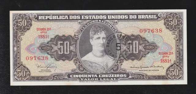 Brazil, 5 Cent on 50 Cruzeiros, 1963, 184b, UNC Banknote