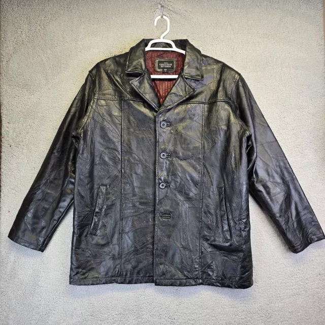 EXECUTIVE DIVISION LEATHER Jacket Men’s XL Black Button Burgundy Liner ...