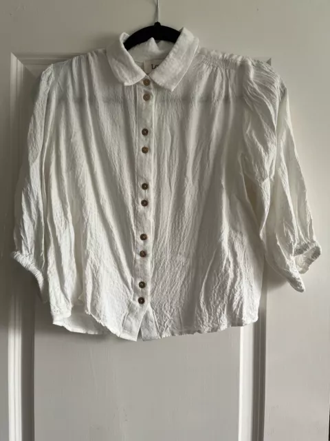 Joy Louche White Blouse With Gathered Sleeves Size 8