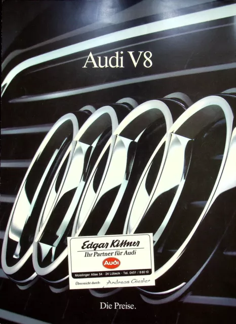 271783) Audi V8 - Preisliste & Extras - Übergröße - Prospekt 07/1989