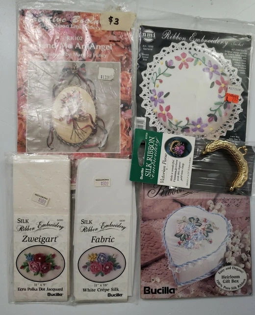 Lote de kits de inicio vintage de bordado cinta de seda Zweigart NMI Bucilla