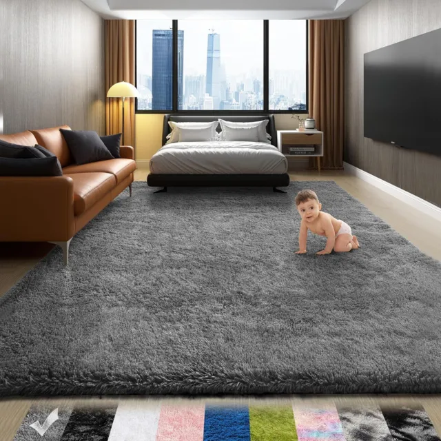 Large Shaggy Fluffy Rugs Anti-Slip Super Soft Mat Living Room Bedroom Carpet Rug