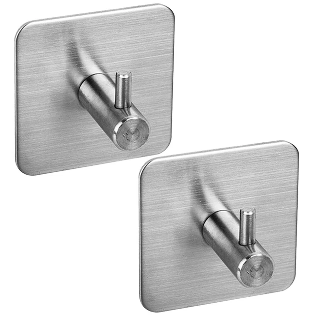 2pcs Self Adhesive Bath Hooks Stainless Steel Bathroom Towel Hook Stick Wall