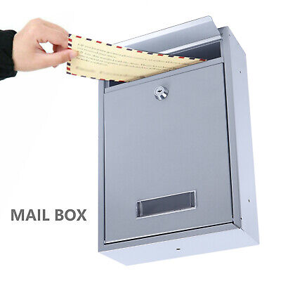 Metal Waterproof Mail Box Wall Mount Newspaper Letterbox Door Lockable w/2 Keys