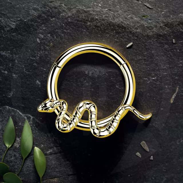 BIO PIERCING Titanium Segment Ring in Gold with Snake Figure 16G 2