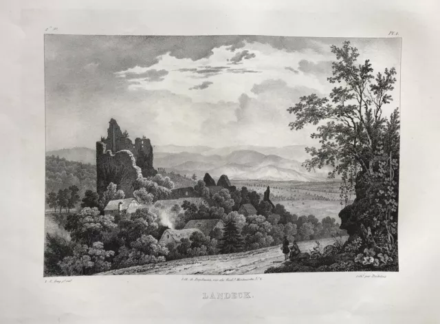 Burg Landeck Teningen Emmendingen Lithographie Bichebois de Ring 1829