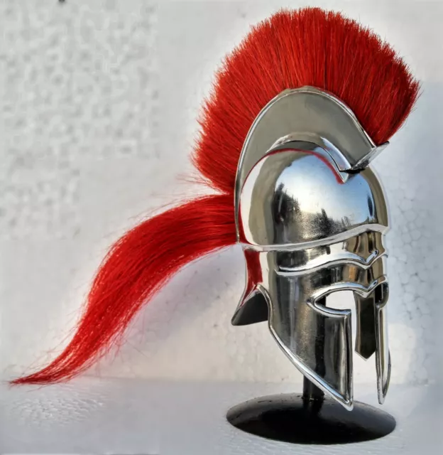 Medieval Mini Greek Corinthian Armour Helmet RED Plume Spartan Armor Free Stand