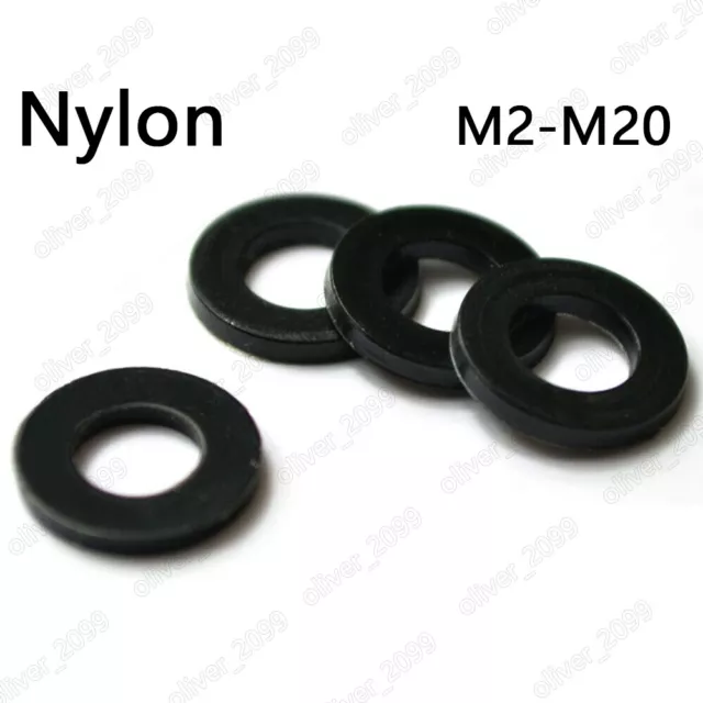 Black Plastic Nylon Flat Washers Insulation M2 M2.5 M3 M4 M5 M6 M8 M10 M12-M20