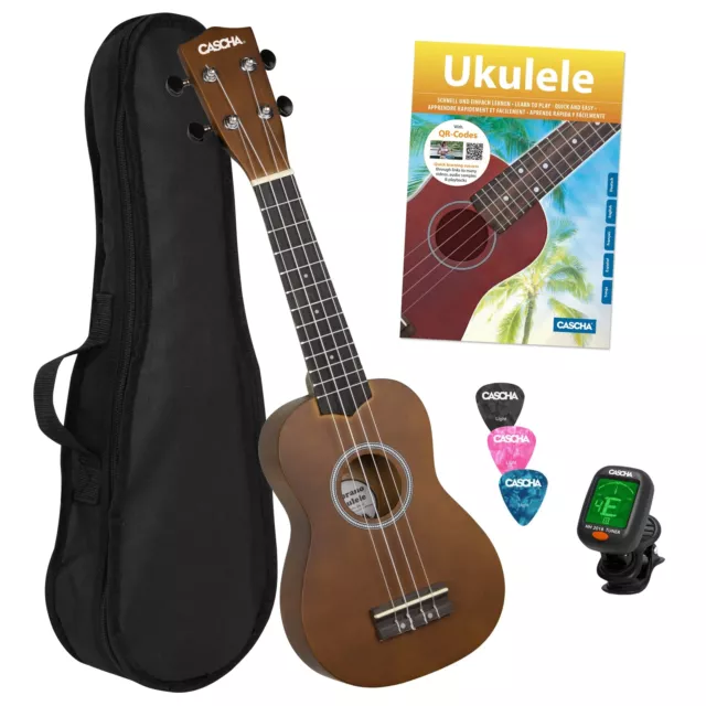 CASCHA Sopran Ukulele für Kinder Erwachsene Starter Kit Instrument UNVOLLSTÄNDIG