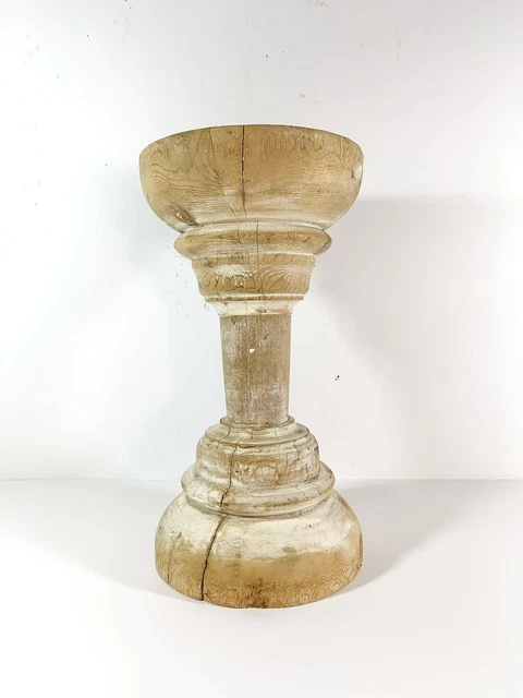 Antique 10" Architectural Salvaged Turned Wood Pillar Primitive Farmhouse Stand 2