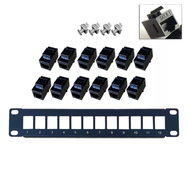 Panel 12 Port CAT6 with Inline Keystone 10G Pass-Thru Coupler Panel