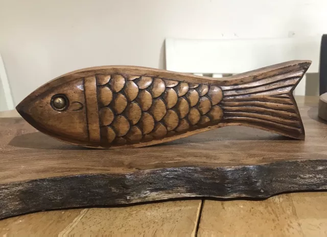 Vintage Hand carved Wooden Fish Trinket Box Or Pencil Case etc.