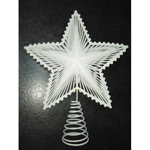 Puntale Albero Di Natale Stella Natalizia Bianca Brillantinata Decorazione