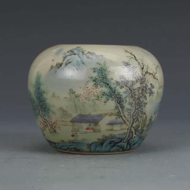 China Jingdezhen Porcelain Pastel Landscape Bowl Jar Pot Qing Dynasty Tongzhi