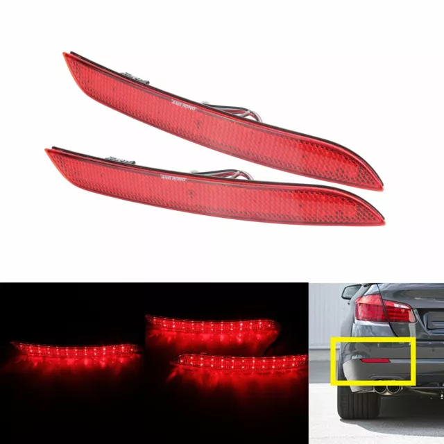 2x Red Rear Bumper Reflector LED Stop Brake Light For BMW F10 F11 F18 523i 520i