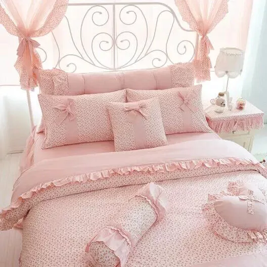 Home Bedding Set Extra Large Lace Bow Quilt/Duvet Cover Bed Skirt Pillow Cover 3