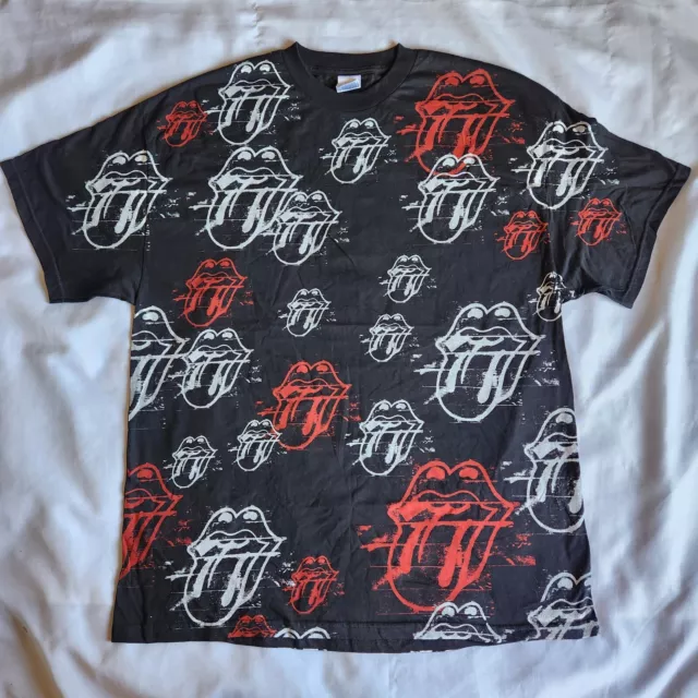 The Rolling Stones 2005 Vintage Tongue Logo All Over Print Black 2XL T-Shirt Tee