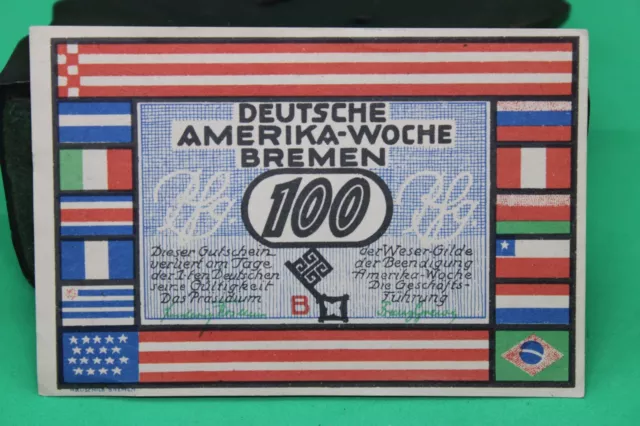 1923 German Notgeld Deutsche Amerika-Woche Bremen - 100 pfennig - NYC skyline