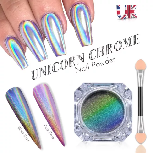 UNICORN NAIL POWDER HOLOGRAPHIC EFFECT MIRROR HOLO CHROME NAILS PIGMENT 15µ! UK