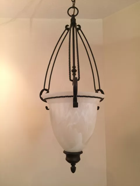 Murano Glass & Bronze Wrought Iron Caged Hanging Chandelier Fixture ~ VTG Italy