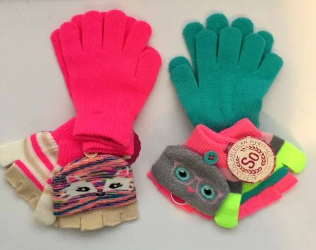 Fox or Owl Texting Gloves Set Full Fingerless w Cover Combo Size Small Stretch