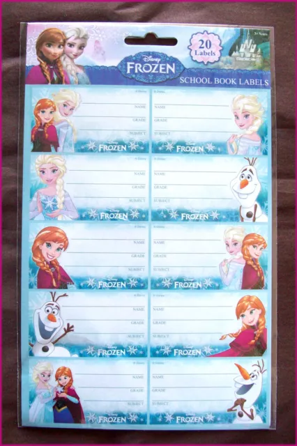 FROZEN - 20 School Book Labels / Name Stickers DISNEY PRINCESS Anna & Elsa - NEW