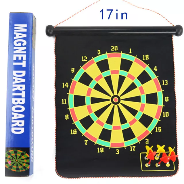 Kids Adults 17 Inch Magnet Dartboard Roll Up With 6 Magnet Darts Double Sided