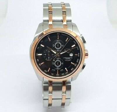 Men's Black Dial Two-Tone Used Quartz Chronograph With Date Working Wrist Watch