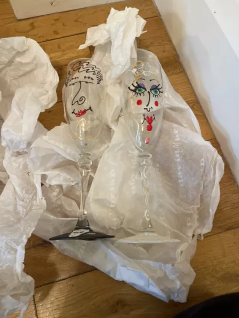 bride and groom hand painted champagne flute glasses by david m brian