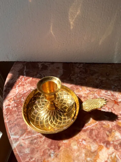 - Solid Brass Candle Holder Pineapple Handle 2 1/2” Tall