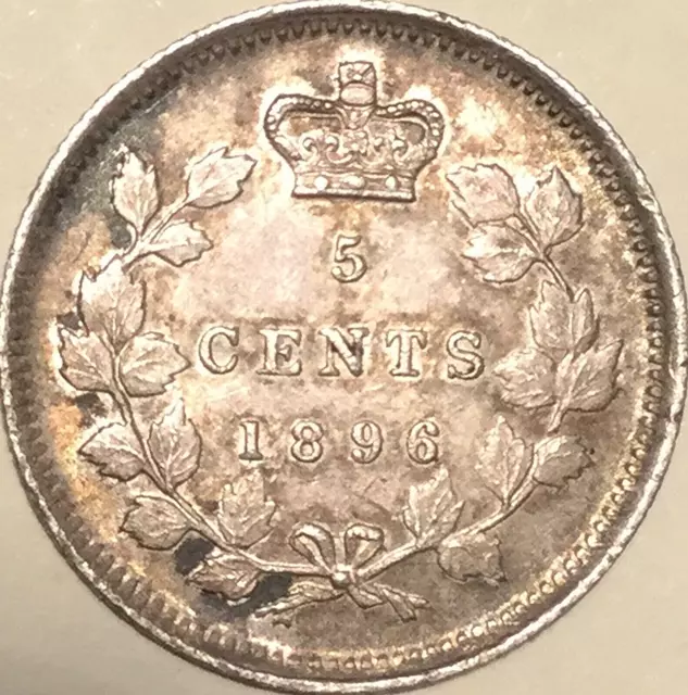 1896 CANADA SILVER 5 CENTS COIN - Fantastic example! 2