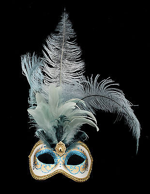 Mask from Venice Colombine IN Feathers Ostrich Blue-Mask Venetian - 1346 V78